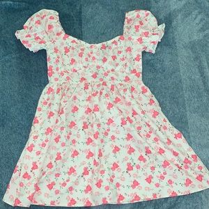 Pink floral puff sleeve sweetheart dress